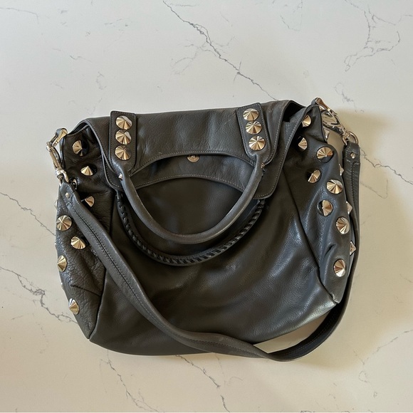Be & D Studded Gray Leather Bag - Picture 2 of 6